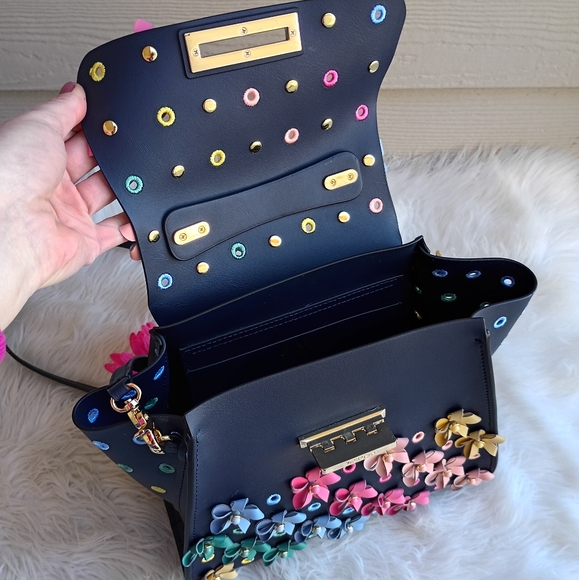 Zac Posen Blue Rainbow Floral Parisian Nights Eartha Top Handle Convertible Bag - Picture 13 of 16